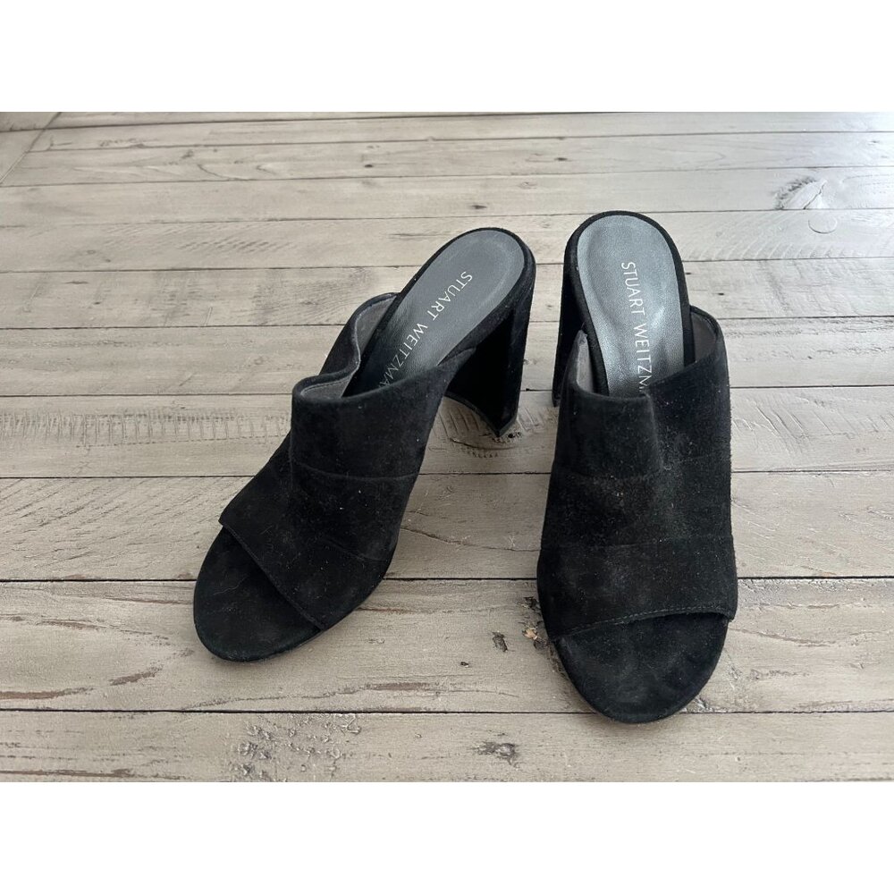 Stuart Weitzman Black Suede Sequel Open Toe Heele… - image 4